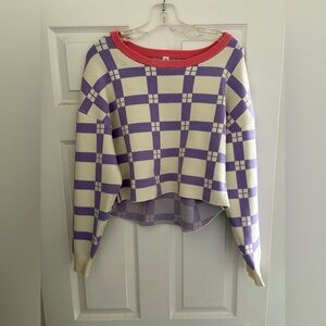 Daily Practice SZ M Purple and Cream Checkered Sweater